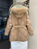 New Real Natural Fox Fur Hooded Winter Coat Belts Women 90% White Duck Down Jacket Thickened Warmth Waterproof