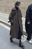 Autumn Winter Long Loose Casual Soft Plaid Woolen Coat Women Double Breasted Stylish Chic Luxury Designer Clothes