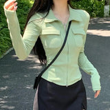 Y2K T Shirts Women Streetwear Long Sleeve Zipper Slim Crop Tops Harajuku Preppy Korean Fashion Black Irregular Casual