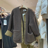 Vintage 2022 Winter Women Warm Fleece Coat Jackets Lamb Wool Thickened Female Oversized Chic Outwear Aesthetic
