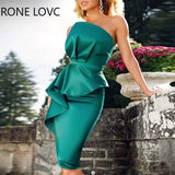 Women Solid Elegant Strapless and Sleeveless Ruffle Hem Bodycon Sexy Satin Party Formal