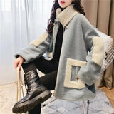 Women Faux Lamb Fleece Winter Thick Warm Coats Fashion Harajuku Long Sleeve Korean Jackets Vintage Female Casual