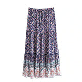 Queens Summer Hippie Women Floral Printed Beach Bohemian Maxi Skirt Ladies Rayon Cotton Pleated Boho