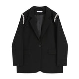 Women Fashion Office Wear Single Breasted Black Blazer Coat Vintage Long Sleeve Suit Jacket Pockets Female Outerwear Chic