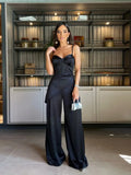New Summer Solid Women Jumpsuit Sleeveless O-neck Naked Waist Wide Leg Long Pant Bodysuit Fashion Fit Casual