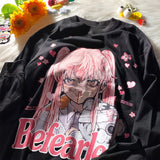 Dark Anime Girl Print Sweatshirts Long Sleeve Basic Tops 2021 Autumn New Fashion Large 2XL Teens Clothes Japanese