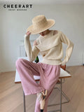 Designer Hollow Out Fall Sweater Women Crewneck Long Sleeve Ribbed Top Pullover Knitted Sweater Korean Fashion