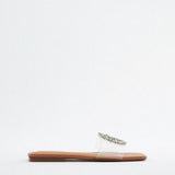 ZARZ Slippers Women Luxury Designer Brand 2022 Summer New Fashion Rhinestones Transparent Flat Sandals Casual Plus Size