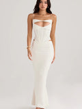 Quality Satin Bodycon Corset Dress Women Summer Hollow Out Midi Party Dress 2022 New Arrivals House of Cb White