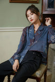 Vintage Button Up Collar Shirt Womem Floral Print Lapel Blue Long Sleeve Tops And Blouses 2020 Fall Fashion