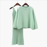 Sweater Set Women's Fashion Two-piece Skirt 2021 Spring And Autumn Solid Color Student