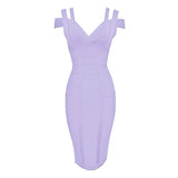 2021 Spaghetti Strap Solid Women Bandage Dresses Hollow Out Sleeveless Mid-Calf V-Neck Night Club Fashion Women