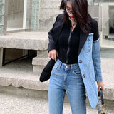 New Autumn Women Personality Suit Irregular Stitching Denim Jacket Spring Fashion Female Slim Small Suit Blazer OL