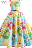 Print Vintage Dress Women Summer Pin Up Elegant Party Rockbility Robe A-Line Office Sundress