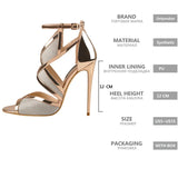Onlymaker Women's Peep Toe 12 CM Thin High Heels Glitter Cut Out Gold Evening Party Dress Sandals Ankle Strap Open Toe
