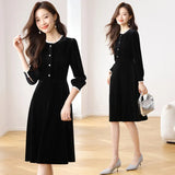 Temperament Commuting Long Sleeves Wearing Skirts In The Fall Of 2025 New V-Neck Waist Thin Shirt Dress