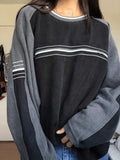 Patchwork Striped Crew Sweatshirt- Outfit