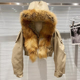 2022 Winter New Long Sleeve Removable Real Fox Fur Hooded Wool Liner Short Jacket Women Crop Coat