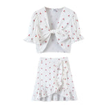 Queens Summer Women Two Piece Outfits Cross V-neck Tops Bohemian Mini Skirts 2 Pcs Rayon Cotton Boho