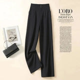 Fashion Loose Office Lady Wide Leg Pants Casual Korean Women Elastic High Waist Straight Trousers Summer Suit Pants