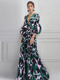 Vintage Print Flare Sleeve Tunic Maxi Dress 2022 Summer Women Beach Wear Crew Neck Club Party Long Dresses Vestidos