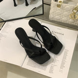 French-Style Toe-Slips Fine Heel Slippers Women Wearing Cool Slippers Square Head High