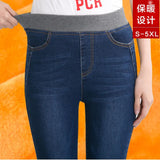 Winter Jeans Pants For Women Faux Denim Pencil Pants Warm Thickening Fleeces Hot Leggings Casual Legging Female