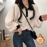 Style Polo Patchwork Women's Sweatshirt Korean Fashion Loose Long Sleeves Women's Clothing Ins Hooded