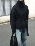 Autumn And Winter New Women's Commuting Collar Button Belt Belt Coat