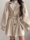 Puff Sleeve Belted Woolen Coat- Outfit