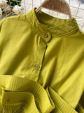 Women Yellow/Black/White Draped Ruffle Blouse Vintage Stand Collar Puff Long Sleeve Single Breasted Slim Blusas Female Tops