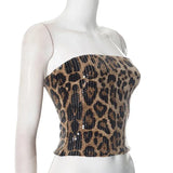 Strapless Print Leopard Sequin Crop Top-Outfit