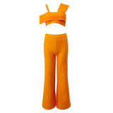 Women Set Suits Fashion Party Club Summer 2 Piece Set Short Top Flare Pants Set Women Two Piece