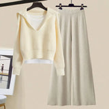Winter Women Clothing Korean Casual Vest+knitted Sweaters+wide Leg Knitting Wide Leg Pants Sets Ladies Warm Knitwears