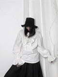 Fashion Vintage Gothic Shirt Women Flare Sleeves Ruffles Oversize Club Party Evening Girl Lolita Black Blouse V-neck