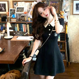 Preppy Style Dress Women Sweet Cute Slim A Line Mini Dress Student Y2K Korean High Waist Short Sleeve One Piece Dress