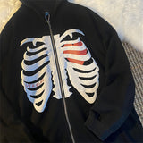 Print Hooded Sweatshirt American Fashion Anime Men Women Zip-up Y2K Long Sleeve Hooded Jacket Lady Goth Loose