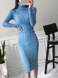 Women's New Knitted Turtleneck Long Sleeve Slim and Slim Mid-length Over-the-knee Dress In Autumn Winter White Dress Sweater