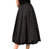 Women A-line Solid Black White Casual Mid-calf Saia Midi Elastic Waist FemaleTulle Skirts Tutu Pleated Skirts