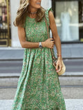 Pattern Printed Loose Long A-Line Dress New Women Lantern Sleeve Boho Dresses Women Summer V Neck Maxi Dress
