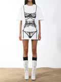 Bikini Perspective Printing Loose Short Sleeve T-shirt Women's Streetwear Loose White T-shirt