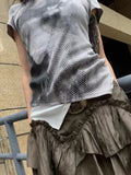 Summer Personality Vintage Print T-Shirts Fake Two Pieces Patchwork Harajuku Tshirts Women Fashion Y2k Aesthetic Tee
