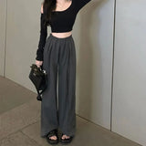Cotton Linen Wide Leg Pants Women Streetwear High Waist Casual Full Length Y2K Korean Loose All Match Straight