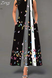 Women Floral Printed Long Dresses Casual Sleeveless Beach Holiday Boho Maxi Dress