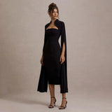 Solid Cape Bodycon Midi Dress- Outfit