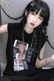 Vintage Summer Tshirt Harajuku Women O-Neck Sleeveless Vest Tee Oversize Preppy Hip Hop Couples High Street Y2k