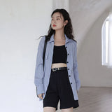 Texture Blue Striped Long Sleeve Shirt Fall 2021 Womens Fashion Button Up Collared Shirt Designer Top And Blouse