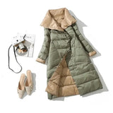 2021 Winter Women Turtleneck White Duck Down Coat Double Breasted Warm Parkas Double Sided Down Long