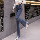 Flared Jeans Women High Waist Stretch Skinny Split Patchwork Denim Trousers Mujer Fashion Boot-Cut Pants Femme