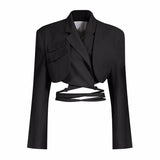 Irregular Elegant Blazer For Women Notched Long Sleeves Lace Up Bowknot Blazers Female 2021 Spring Fashion New